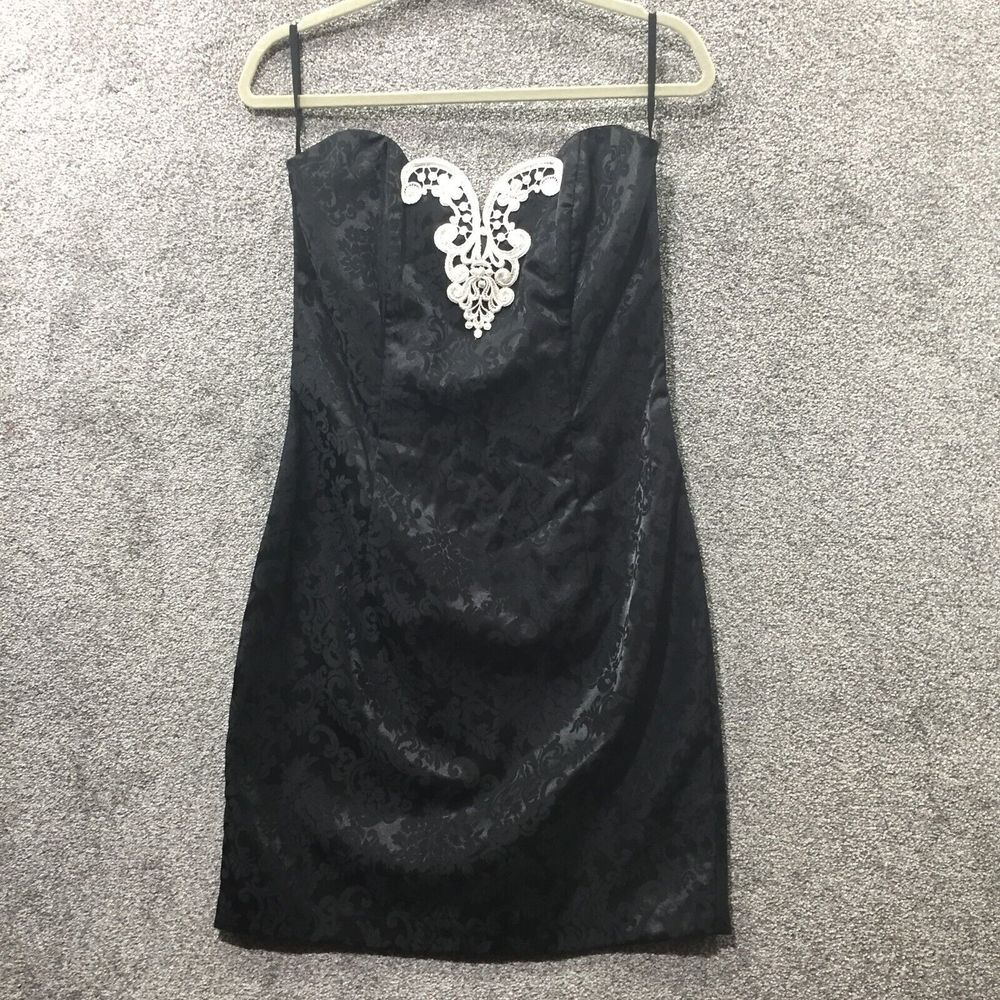 Black Strapless Cocktail Dress with White Appliqué